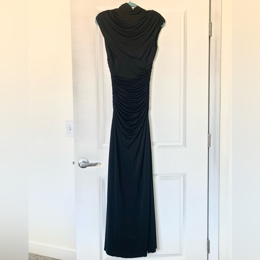 Laundry Shelli Segal Long Mock Neck Keyhole Back Ruched Maxi Cap Sleeve Size 4
